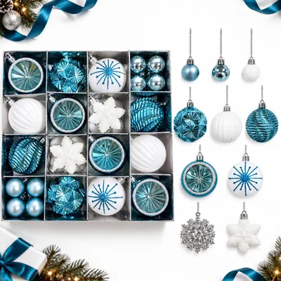 40 Kunststoff-Weihnachtskugeln, 6 cm, Blau – Baumschmuck