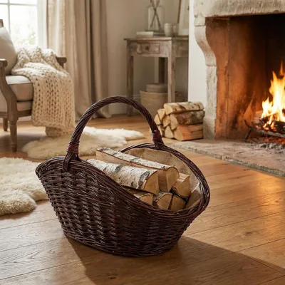 Produktbild von Creative Home Groß Holztrage Rattan Kaminholzkorb Kaminkorb Tragekorb - 64 x 39 x 43 cm