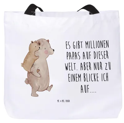 Produktbild von Mr. & Mrs. Panda Reisetasche Papa Bär - Weiß - Geschenk, Muttertag, Vatertag, Onkel, Tote Bag, Tasche, Strandtasche, Laptoptasche, Einkaufstasche, Geburtstag