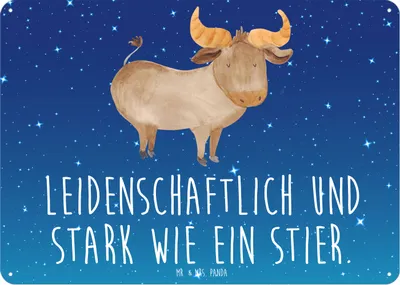 Produktbild von Mr. & Mrs. Panda Blechschild Sternzeichen Stier DIN A6 - Sternenhimmel Blau - Geschenk, Wandbild, Geburtstag April, Türschild, Schild, Rind, Mai, Metallschild, Ochse