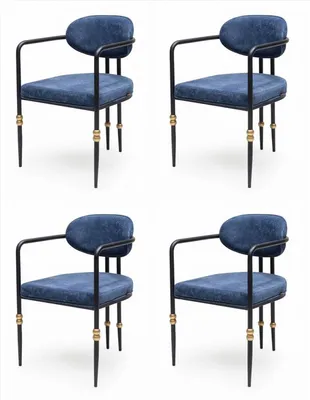 Obrázok produktu pre 4 jedálenské stoličky, čalúnené, s podrúčkami, čierne, zlaté, moderný, elegantný dizajn