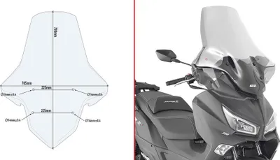 Productafbeelding van Givi windscherm 7056DTG, transparant, 780 mm x 705 mm, met ABE-certificaat, zonder bevestigingsmateriaal, geschikt voor verschillende SYM-modellen