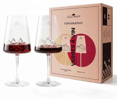 Productafbeelding van Set van 2 Mondgeblazen Wijnglazen 400 ml met 3D Reliëfberg