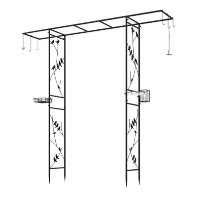Obrázek produktu pro COSTWAY 212 x 40 x 213 cm Růžový oblouk s krmítkem pro ptáky, miskou na vodu, podnosem a závěsnou sadou, zahradní oblouk z kovu, brána, kovový oblouk pro ptáky (černý)