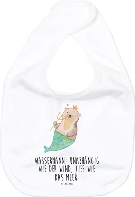 Produktbild von Mr. & Mrs. Panda Lätzchen Wassermann Astrologie - Weiß - Geschenk, Sternzeichen, Sabber, Schlabberlatz, Esslätzchen, Geburtstagsgeschenk, Baumwoll, Für Babys
