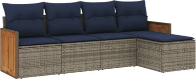Image de vidaXL Ensemble de 5 canapés de jardin avec coussins, gris, polyrattan