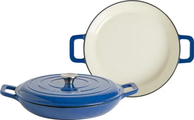 Produktbild von Argon Ta Gusseisen Shallow Auflaufformen - Enameled Dutch Oven - Selbst Basting Deckel - Heben zu Backofen - 30 cm - Mitternachtsblau - 2er Pack