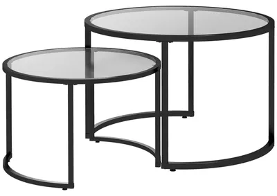 Produktbild von Couchtisch-Set - Tisch - Beistelltisch - Couchtisch - Wohnzimmertisch - Schwarzes Stahlgestell