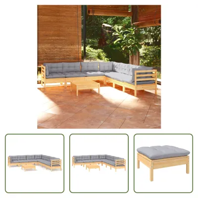 Produktbild von The Living Store 8-tlg. Garten-Lounge-Set mit Grauen Kissen Kiefer Massivholz