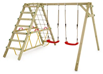 Produktbild von Kinderschaukel Wickey Smart Hike mit Kletteranbau und Schwebebalken in Rot
