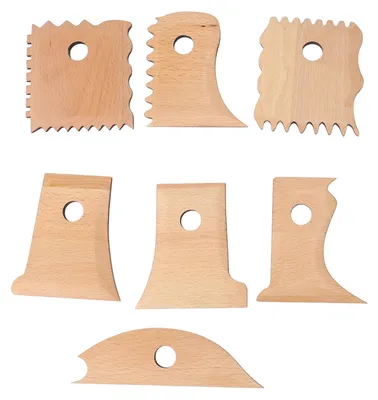 Töpferschablonen-Set, 7-teilig, Buchenholz, Rillen, Keramikwerkzeug