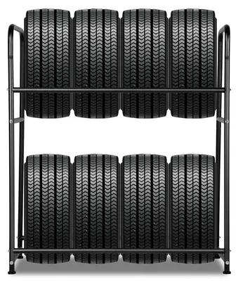Obrázek produktu pro ISOISL Regál na pneumatiky, stojan na 8 pneumatik, 2 úrovně, výškově nastavitelný, nosnost až 180 kg, s ochranným krytem, vhodný do garáže a dílny