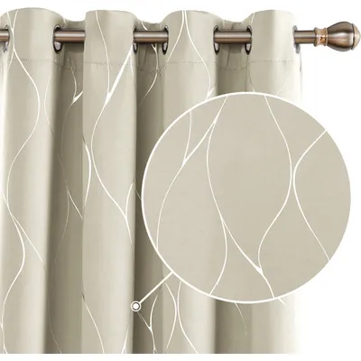 Produktbild von Sichtschutz Gardinen mit Ösen, Thermovorhang Kälteschutz Hitzeschutz, Blackout, Kinderzimmer Mädchen, 240x140 cm, Creme, 2er Set