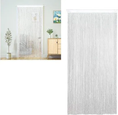 Obrázek produktu pro Uniqoos® závěs na dveře s bambulkami – dekorativní závěs na dveře a ochrana proti hmyzu, stříbrně bílá barva, 1 × 2 metry, lze volně zkracovat, snadná montáž
