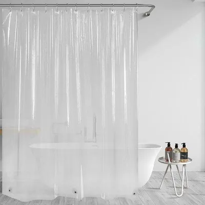 Image de Ibenzoa® Rideau de douche transparent, 180 x 200 cm – imperméable, antibactérien, avec 3 aimants, 12 anneaux en plastique et des œillets en acier inoxydable