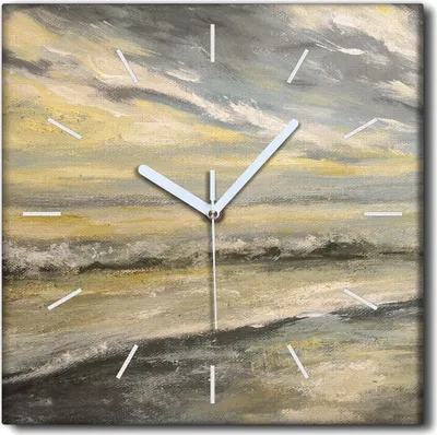 Produktbild von Coloray Uhr auf Leinwand 30x30 cm Wand Uhr Dekoration Wohnzimmer Segeltuch weiße Zeiger -Sea Ocean Storm.