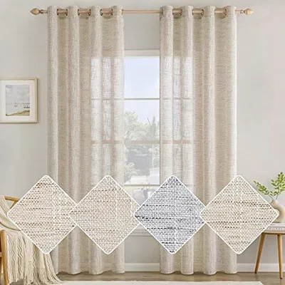 Produktbild von Famanu Vorhangset mit Leinenlook - 140x160 cm, Braun/Weiß
