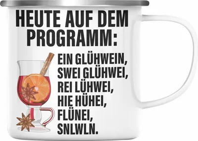 Produktbild von Trendation - Lustige Glühwein Emaille Tasse Lustig Spruch Glühweinbecher mit Henkel Doppelwandig GlühweinEmaille Tassen Gläser Weihnachtsmarkt Becher Emaille Tassen Geschenk (Silber)