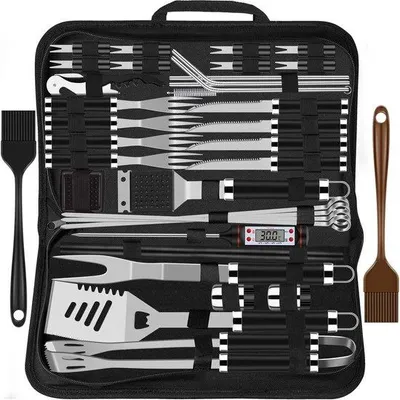 Produktbild von Famanu BBQ Grillbesteckset 38-teilig - Hochwertige Grillutensilien mit Tragetasche und Grillmatte, Braun