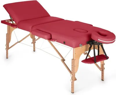 Produktbild von klarfit MT 500, masážny stôl, 210 cm, 200 kg, sklápací, jemný povrch, taška, červený