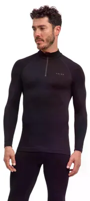 Image de T-shirt de sous-vêtement thermique FALKE pour hommes, modèle Maximum Warm, col zippé, manches longues, matière fonctionnelle