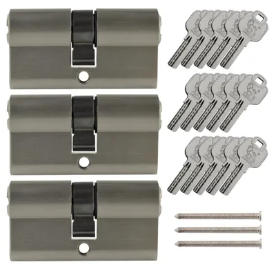 3 Profilzylinder 60 mm PZ 30x30, gleichschließend, 15 Schlüssel