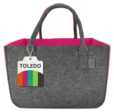Zdjęcie produktu dla Torba filcowa Idea Home Toledo, różowo-szara, duża torba typu shopper, kosz filcowy, torba na drewno kominkowe, 30