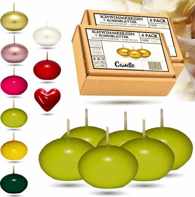 Immagine prodotto di CANDELA ARMONIA Candele galleggianti 6 pezzi Ø 40 mm con petali di rosa in omaggio | Colori festivi Candela galleggiante casa Natale (Lime)
