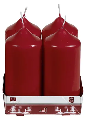 Zdjęcie produktu dla Stumpenkerze 11 cm Ø5 cm bordeaux 4 Pack 10 Stück Verkaufseinheit 416078 4009207433112