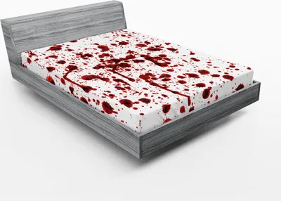 Produktbild von ABAKUHAUS Grusel Spannbetttuch, Grusel Thema Spritzer des Blut Schmutz Blutfleck Horror Halloween Woche, 140 x 200 cm, Weiß Rot