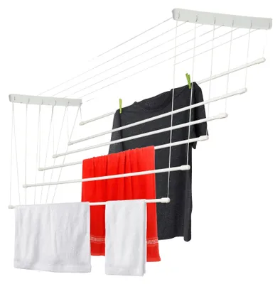 Produktbild von Decken-Wäschetrockner, 6 Ablagen, 180 cm, Stahl mit Polyethylenbeschichtung, maximale Belastung 12 kg, einfache Installation