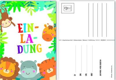 Produktbild von Einladung Postkarten (8 Stück) - Zootiere - Karte im Format 10,5 x