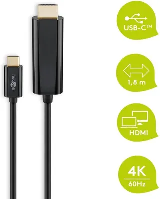 Immagine prodotto di Goobay 77528 Cavo adattatore USB-C™- HDMI 4k60Hz, 1,80 m, nero, 1,8 m - spina USB-C™ > spina HDMI™ (tipo A)