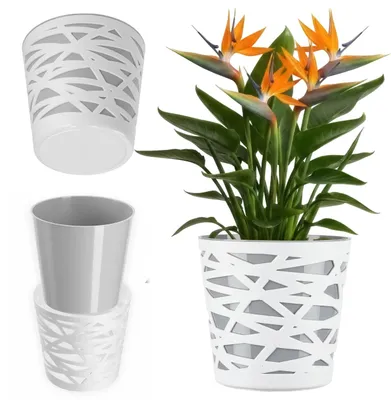 Produktbild von KADAX Blumentopf "Rusio", runder Übertopf, Pflanztopf aus Kunststoff, Blumenübertopf, 15 cm, Grau