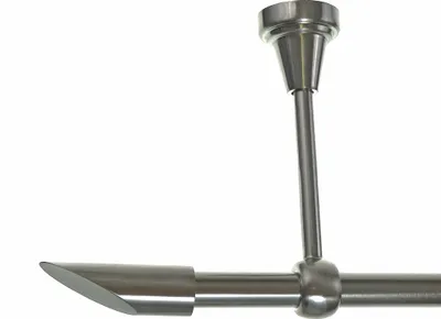 Produktbild von Gardinenstange Set Edelstahl Look Metall Ø 16mm zur Deckenträger 1-lauf Schräge, Länge wählbar H14 E15