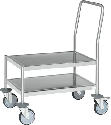 Produktbild von Kongamek Edelstahl- Plattformwagen rostfrei mit Schiebegriff, 2 Etagen 980x475mm Gummibereifung und Bremse