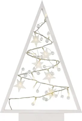 LED dekorace – svítící stromeček s ozdobami, 40 cm, 2x AA, vnitřní, teplá bílá, časovač