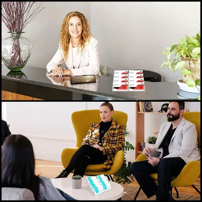 Produktbild von Visitenkartenhalter für den Schreibtisch - Acryl Visitenkartenhalter für maximal 320 Karten - 4 transparente Desktop-Display-Ständer - 8 Fächer Visitenkartenhalter für Hotels & Arbeitsplätze