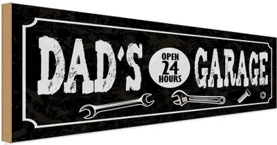 Produktbild von vianmo Holzschild 10x27 cm Dad´s Garage open 24 Hours Auto Werkstatt