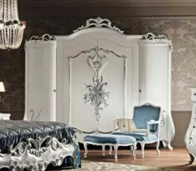 Luxus Barock Schlafzimmerschrank Kleiderschrank Weiß Silber Luxury Baroque Bedroom Cabinet Wardrobe White Silver