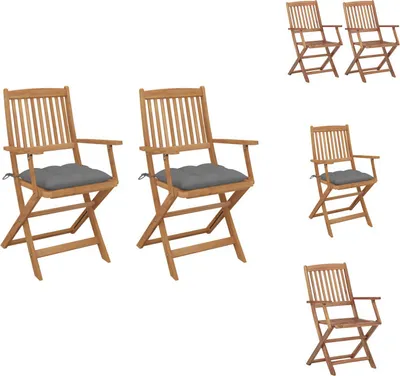 Image de vidaXL Chaises de jardin pliantes 2 pcs. avec coussin en bois massif d'acacia - Chaises de jardin