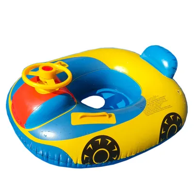 Produktbild von Senmudi Schwimmring für Kinder mit Sonnenschutzdach, Lenkrad und verstärktem Sicherheitssitz im Auto-Design, bis 15 kg, aus PVC, mehrfarbig, 65 x 72 cm, mit Beinloch und zwei Griffen