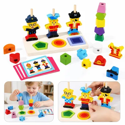 Produktbild von Holzspielzeug ab 3 Jahren, Fädelspiel und Motorikspielzeug, Montessori Lernspielzeug mit bunten Perlen, Steck- und Sortierspiel für Kinder