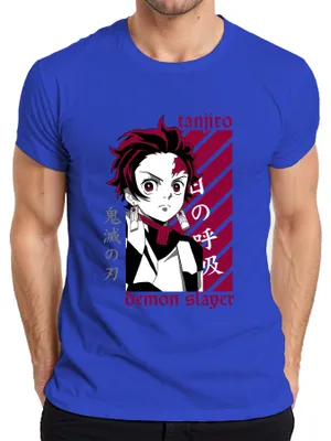 Imagen del producto de Camiseta para hombre, estilo cosplay, con diseño de Tanjiro de "Demon Slayer: Kimetsu no Yaiba", color azul, talla L