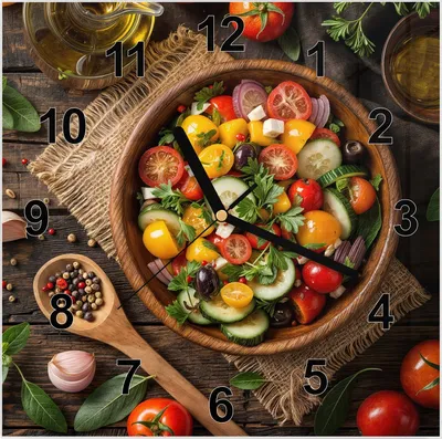 Produktbild von Wanduhr aus Glas mit Motiv Frischer Gemüsesalat- 30 x 30 cm - inkl. Aufhängesystem