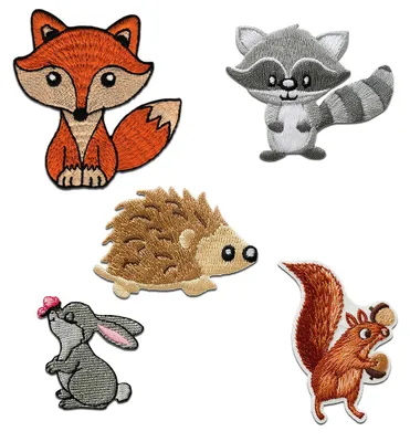 Produktbild von Aufnäher für Erwachsene - Wald Tiere Set 5 Stück Fuchs Igel - Aufnäher, Bügelbild, Aufbügler, Applikationen, Patches, Zum Aufbügeln