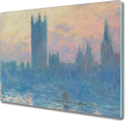 Produktbild von Coloray Küchenbrett Kochplattenabdeckung Hackbrett Schneidebrett Herdabdeckplatte 60x52 cm - Häuser Sonnenuntergang Monet