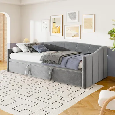Productafbeelding van Velours Bed - Bedframe - Eenpersoonsbed - Slaapbank - Logeerbed - 90 x 200 cm