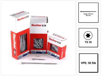 Zdjęcie produktu dla Fischer 670469, Śruba, Stal nierdzewna, Drewno, Ogólna użyteczność, Gwint częściowy, Płaska głowa