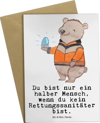 Produktbild von Mr. & Mrs. Panda Glückwunschkarte Rettungssanitäter Herz - Weiß - Geschenk, weihnachtskarten, osterkarte, osterkarten, Beileidskarte, einladungskarten